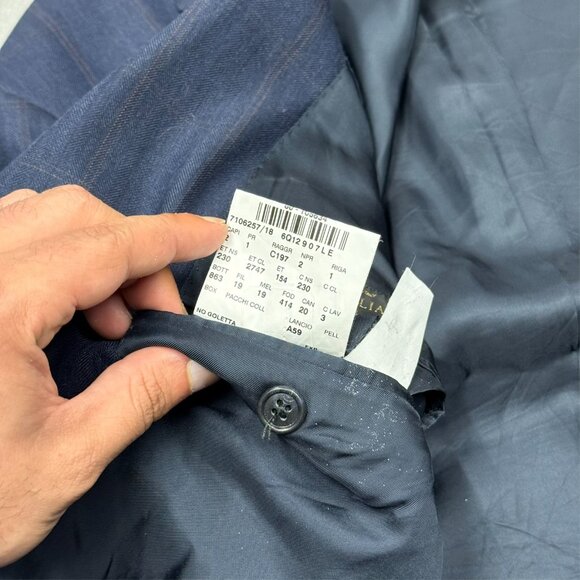 Corneliani Blazer Made in Italy 100s Wool Sport Coat Windowpane Blue 46 L - Picture 11 of 11